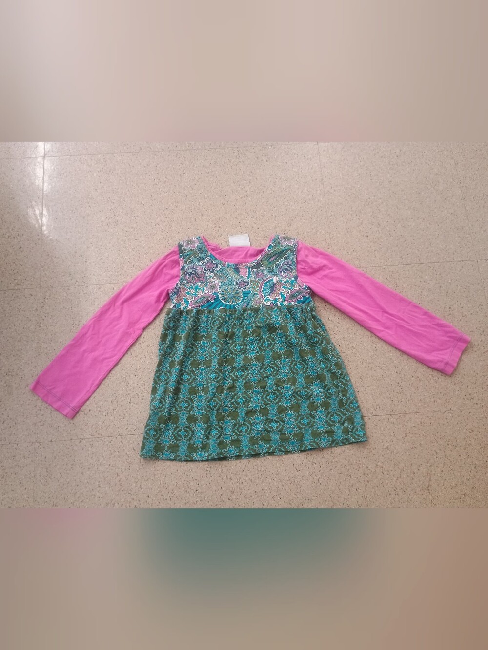 Flit & Flitter Girl Long Sleeve Pink Teal Paisley Floral boho Colorful Tunic Top - Picture 9 of 11